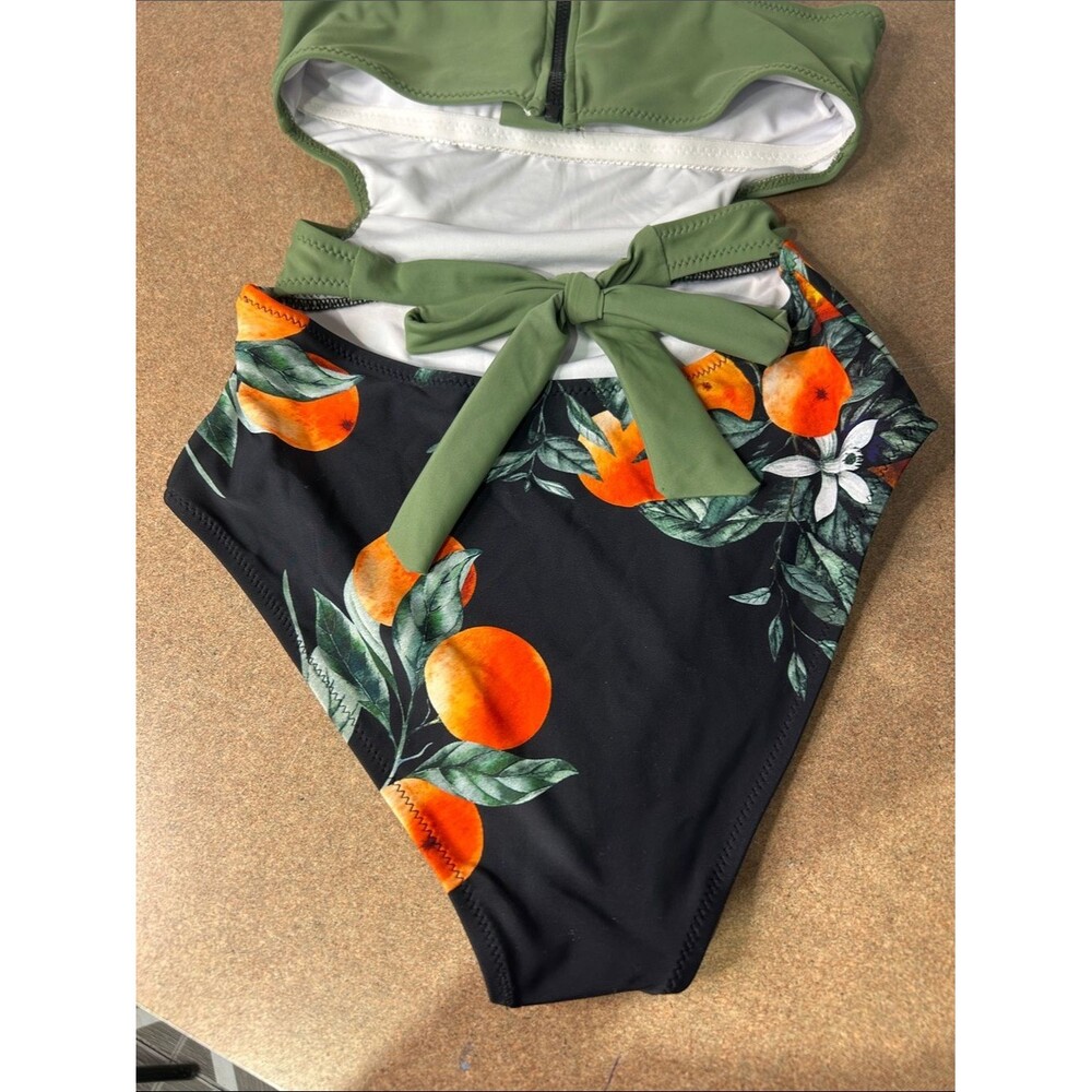 Cupshe Olive Green and Orange One-Piece Swimsuit with Citrus Print - Picture 4 of 7